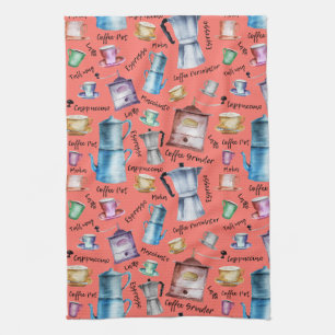 Waterverf koffieespressokopjes, mokken pottenpatro theedoek