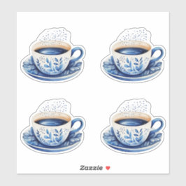 Waterverf Koffiekopjes 5 Blauw Sticker