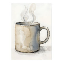 Waterverf koffiemok poster | Gezellige keukenmuur