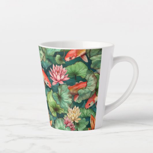 Waterverf Koi en Water Lilies Latte Mok (Rechts)