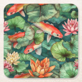 Waterverf Koi en Water Lilies Onderzetter (Voorkant)