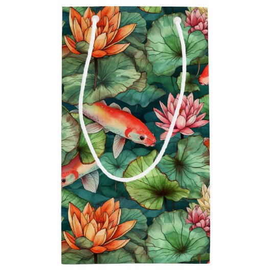 Waterverf Koi en Water Lilies Small Gift Bag Klein Cadeauzakje (Achterkant)