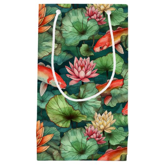 Waterverf Koi en Water Lilies Small Gift Bag Klein Cadeauzakje (Voorkant)