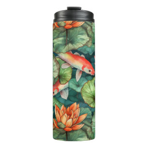 Waterverf Koi en Water Lilies Thermal Tumbler Thermosbeker