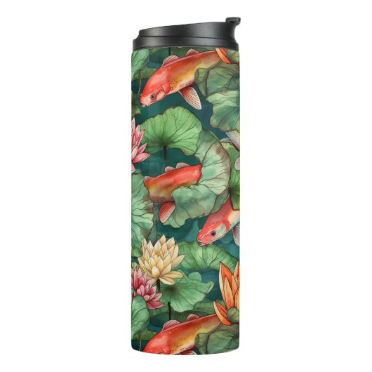 Waterverf Koi en Water Lilies Thermal Tumbler Thermosbeker (Gedraaid links)