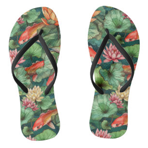 Waterverf Koi en Waterlelies Paar Slippers Teenslippers