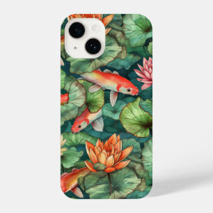 Waterverf Koi en Waterlelies Slim Fit iPhone 14 Hoesje