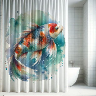Waterverf Koi Fish Douchegordijn