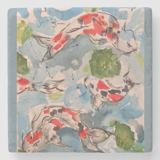 Waterverf Koi Fish Pond Stone Onderzetter (Voorkant)