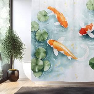 Waterverf Koi Vijver Sereniteit Japanse Stijl Douchegordijn