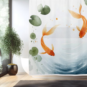 Waterverf Koi Vijver Sereniteit Japanse Stijl Douchegordijn