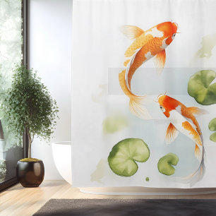 Waterverf Koi Vijver Sereniteit Japanse Stijl Douchegordijn