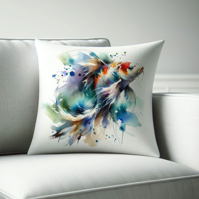 Waterverf Koi Vis Kussens (Koi fish throw pillow watercolor drawing. )