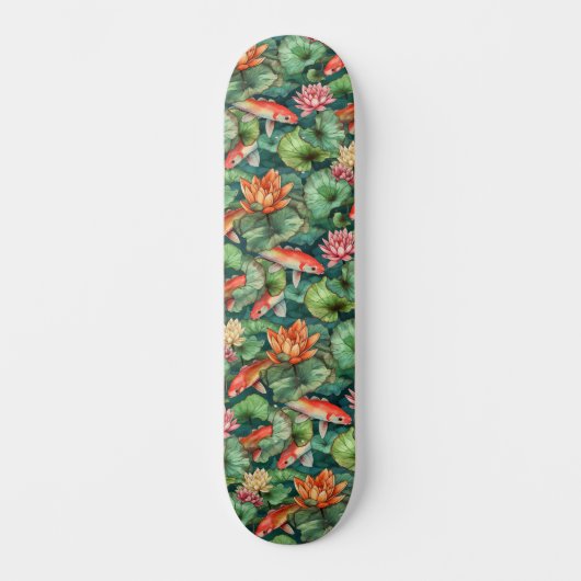 Waterverf Koi & Water Lilies Skateboard (Voorkant)