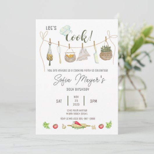 Waterverf Koken Chef Verjaardagsfeestuitnodiging Kaart (Staand voorkant)
