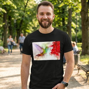 Waterverf Kolibrie Drinkend uit Rode Bloem T-shirt