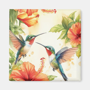 Waterverf kolibrie en bloemen ontwerp magneet
