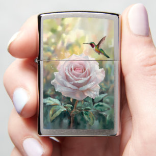 Waterverf kolibrie en roze roos