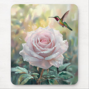 Waterverf kolibrie en roze roos muismat