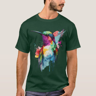 Waterverf Kolibrie Kleurrijke Vogelwachter vriend T-shirt