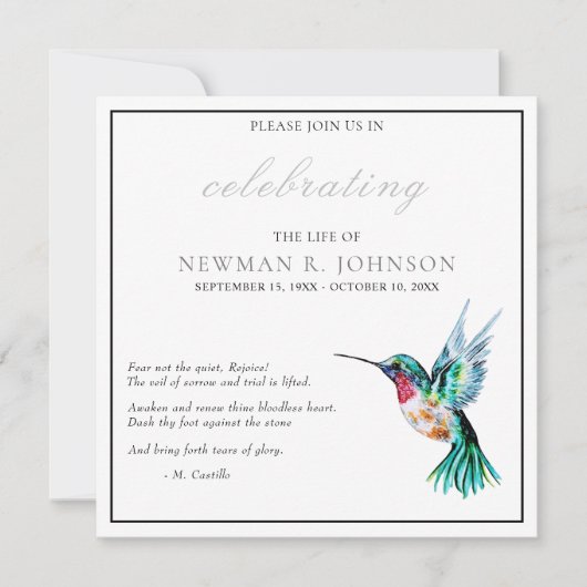 Waterverf kolibrie viering van het leven kaart (Voorkant)