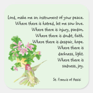 Waterverf kolibrie vogel St. Francis Prayer Vierkante Sticker