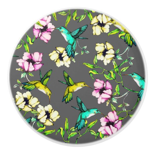 Waterverf Kolibries & Bloemen Keramische Knop (Voorkant)