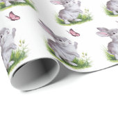 Waterverf konijn en vlinder cadeaupapier (Rol Hoek)
