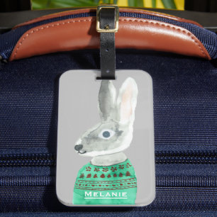 Waterverf konijn in Sweater Grey Personalized Bagagelabel