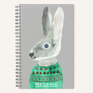 Waterverf konijn in Sweater Grey Personalized Notitieboek
