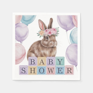 Waterverf konijn met Baby shower van de bloemkroon Servet