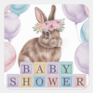 Waterverf konijn met Baby shower van de bloemkroon Vierkante Sticker