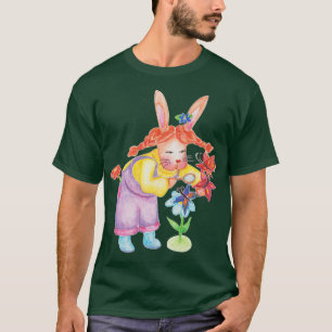 Waterverf konijn met bloemen t-shirt
