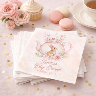 Waterverf Konijn Theepot Bloemige Baby Shower Servet