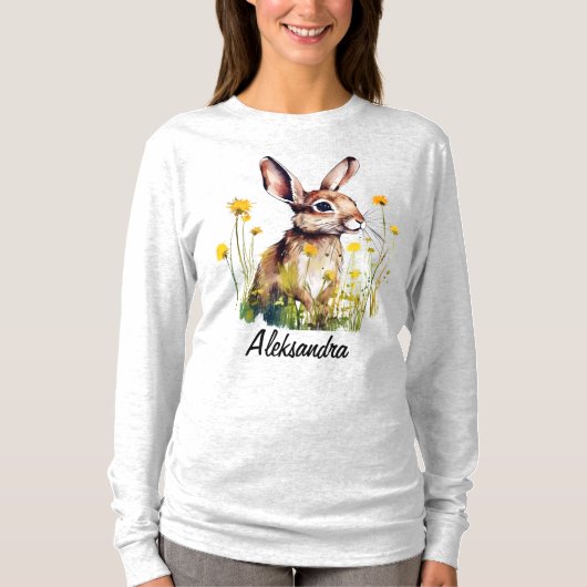 Waterverf Konijnengeel Flower T-shirt met lange mo (Voorkant)