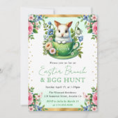Waterverf konijnenlente bloemen paasbrunch kaart (Voorkant)