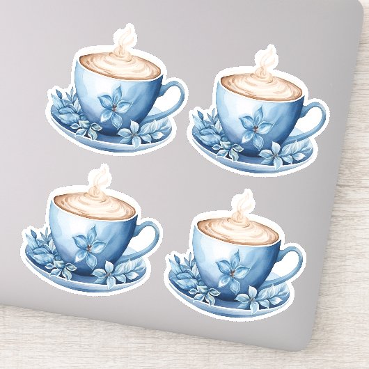 Waterverf Kopjes Blauw 2 Sticker (Detail)