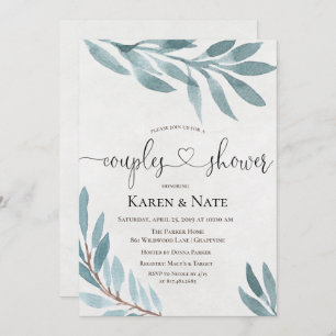 Waterverf Koppels Douche Botanische Uitnodiging