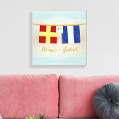 Waterverf koppels monogram maritieme signaalvlagge canvas afdruk (Insitu (Woonkamer))