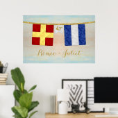 Waterverf koppels monogram maritieme signaalvlagge poster (Thuiskantoor)