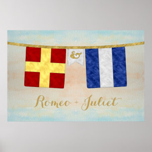 Waterverf koppels monogram maritieme signaalvlagge poster