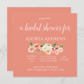 Waterverf Koraal Bloemen Bruids Douche Uitnodiging (Voorkant / Achterkant)