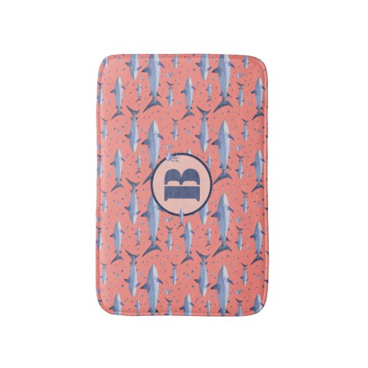 Waterverf koraal en zeemacht Monogram Shark Zee Li Badmat (Voorkant Verticaal)