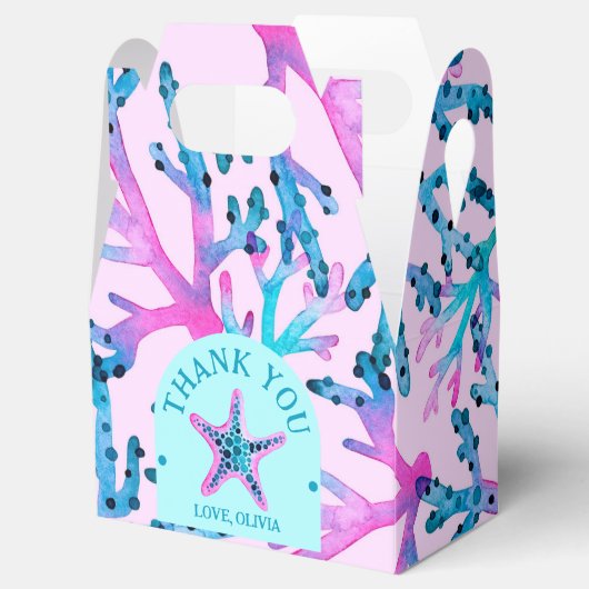 Waterverf Koraal en zeesterren in Roze & Turquoise Bedankdoosjes (Geopend)