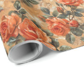 waterverf koraal Engels rozen koper Cadeaupapier (Rol Hoek)