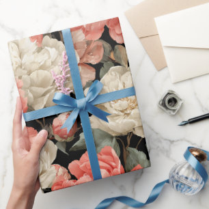 Waterverf Koraal Pioenroom Bloemmotief Cadeaupapier