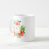Waterverf koraal Rozen gepersonaliseerd monogram Koffiemok (Voorkant links)