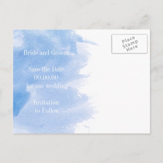Waterverf koraalrif blauwe bruiloft Sla datum op Aankondigingskaart (Achterkant)