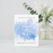 Waterverf koraalrif blauwe bruiloft Sla datum op Aankondigingskaart (Staand voorkant)