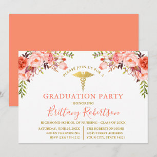 Waterverf Koral Floral Medical Graduation Party Kaart